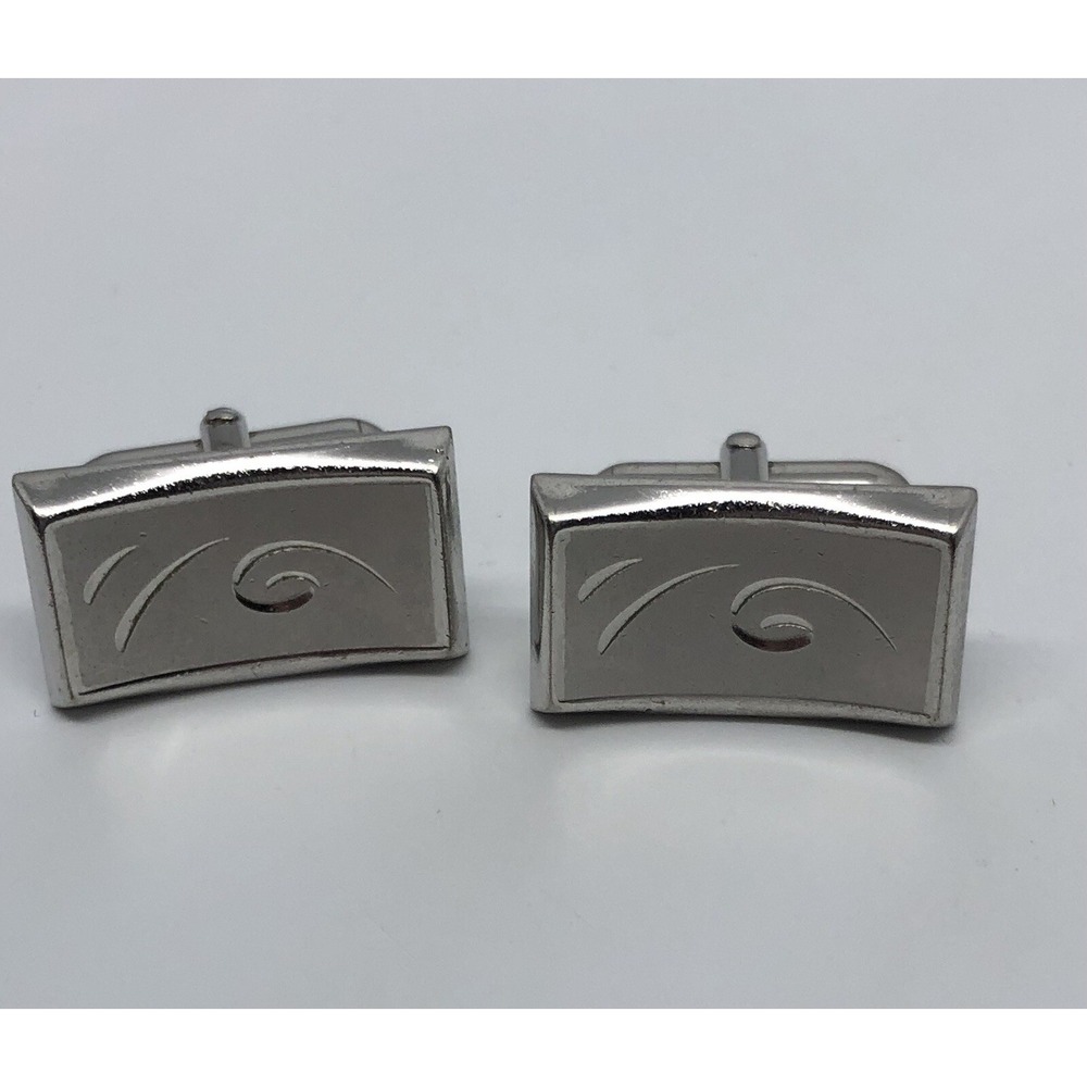 Vintage Rare Swank Cuff Links Rectangular Etched Elegant Silver Tone Cufflinks‎